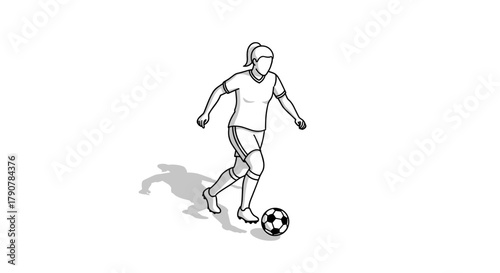 Monochrome woman playing soccer with minimalist style