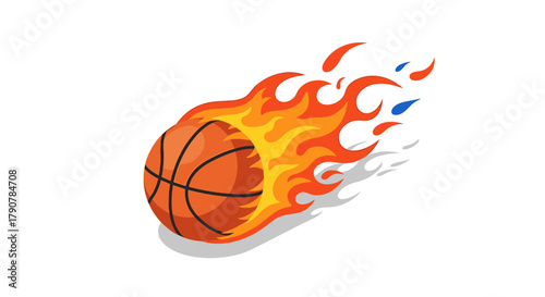 Dynamic basketball on fire with flaming trail in motion design