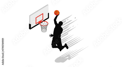 Dynamic isometric basketball dunk silhouette with motion effect
