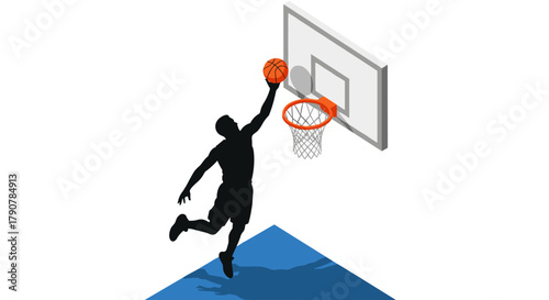 Dynamic basketball player dunking in isometric style