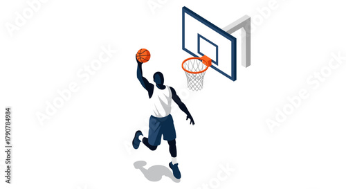 Dynamic basketball player dunking in isometric style