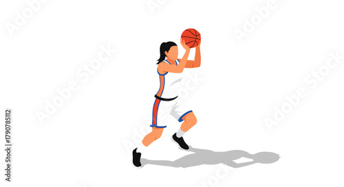 Dynamic female basketball player shooting in action pose on a white background