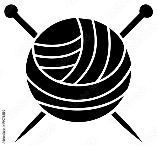 Yarn ball and knitting needles silhouette