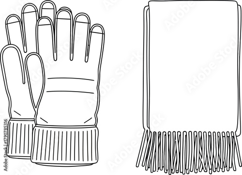 Winter gloves and scarf isolated on white background for cold weather season