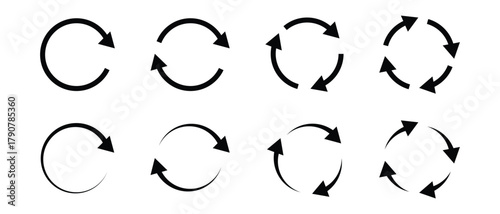 set of Circle arrow icon. round arrow icon set, point arrow icon, circular arrow icon on white background. reload arrow icon. rotation arrow icon.