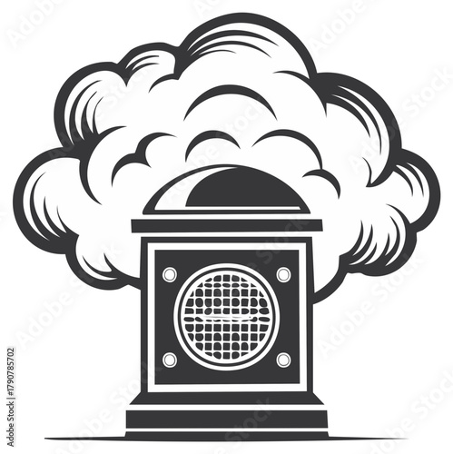 Industrial Vent Silhouette with Smoke Illustration of Exhaust Structure, Pollution Concept