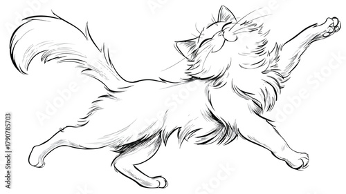 Adorable Cat Dancing Coloring Page Vector Illustration