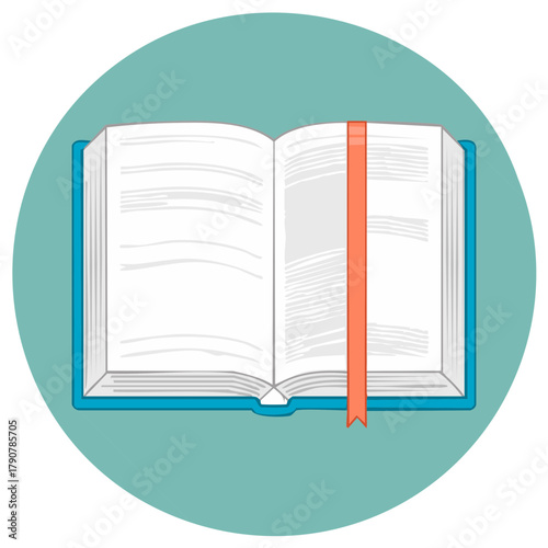 Open book with a ribbon bookmark flat vector icon for education and literature concepts