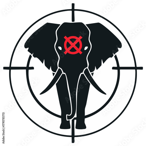Elephant silhouette in a sniper scope with a target symbol Wildlife conservation illustration