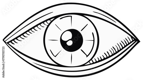 Human eye illustration in black and white depicting vision and perception in design