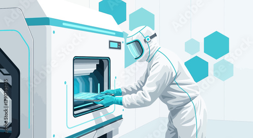 Illustration of a Scientist in a Cleanroom Setting Performing Advanced Research