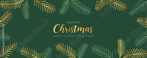 merry christmas card with fir twig border decoration vector illustration