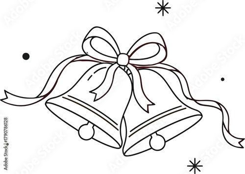 Festive christmas bells with red ribbon on a white background illustration
