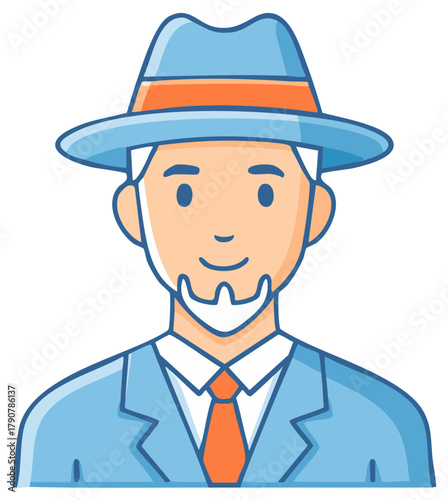 Stylized man in fedora hat suit and tie character illustration