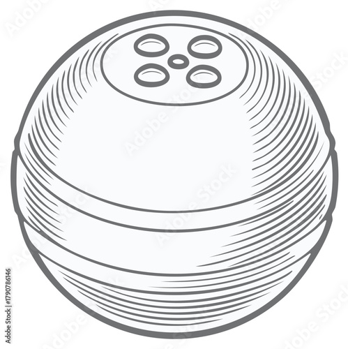 Vintage bocce ball illustration in a classic black and white engraving art style