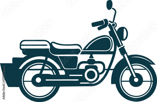 Silhouette of Vintage Style Motorcycle Design Illustration Riding on White Background with Simple Transportation