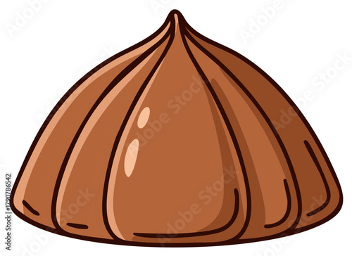 Cartoon illustration of a nut in shades of brown.