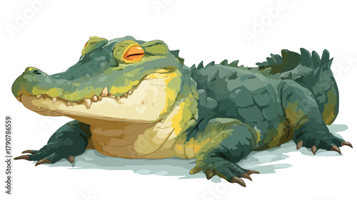 Cute Crocodile Character Resting - Vector Illustration