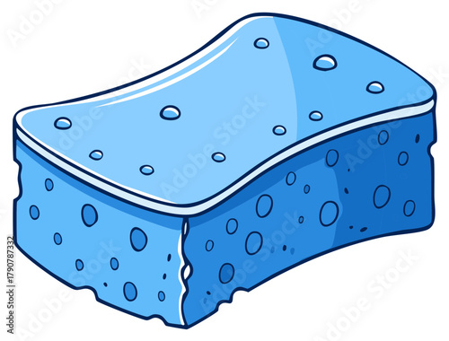 Light blue cartoon cleaning sponge object with rounded edges and pores