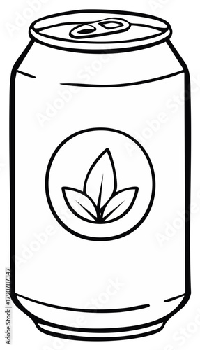 Simple line art drawing of a beverage can with a leaf logo