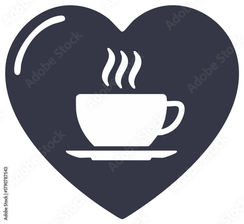 Love Coffee Art: Steaming Cup in Heart Silhouette, Relaxing Graphic Element