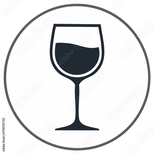 Minimalist Wine Glass Illustration Inside Circle Frame with Drink, Vector Graphics Design