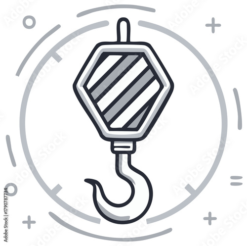 Stylized Construction Crane Hook with Pulley Illustration Engineering Element