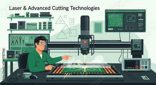 Illustration showcasing laser cutting technology, demonstrating advanced industrial processes and