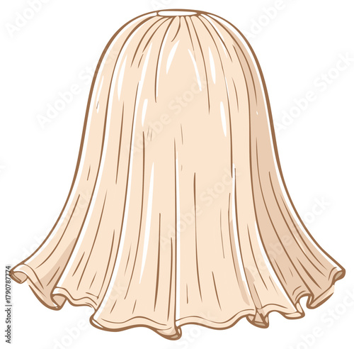 Illustration of a Flowing Beige Skirt with Draped Folds and Detailed Linework