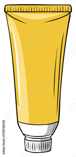 Bright yellow squeeze tube with white cap and ribbed texture on a clean white background