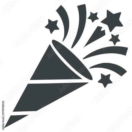 Festive party popper icon bursting with stars and confetti representing joy celebration and success