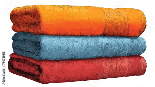 Vibrant Colorful Bath Towels Set in Soft and Textural Orange Blue and Red Shades