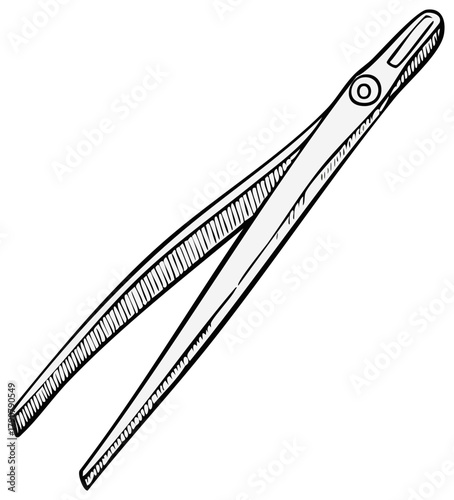 Hand-drawn sketch of medical tweezers illustration isolated on white background
