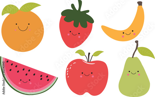Set of Cute Cartoon Fruit Characters Vector