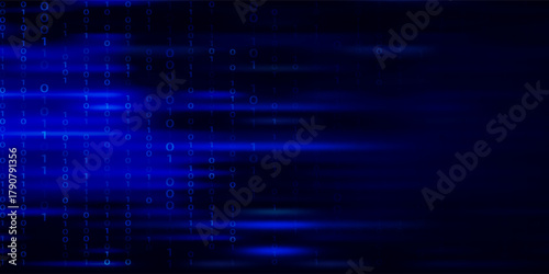 Blue Binary Data Software Programming Code Background. Random Parts of Program Code. Digital Data Technology Concept. 1 0 Machine Code. Random Binary Data Matrix Wide Vector Illustration.