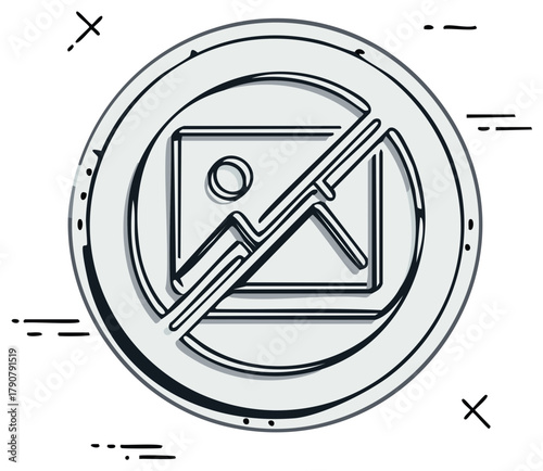 Illustration of a forbidden image symbol with a circle and diagonal line across a landscape icon