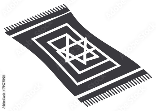 Stylized Jewish Rug with Star of David Design and Fringes