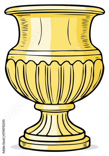 Stylized golden urn with decorative fluting on a pedestal base an ornamental vessel