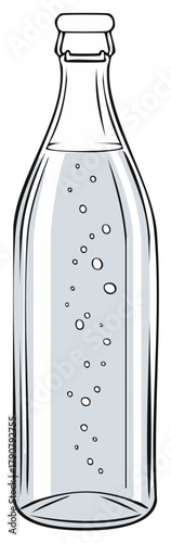 Classic swing top glass bottle with fizzy sparkling water and carbonated bubbles vector drawing
