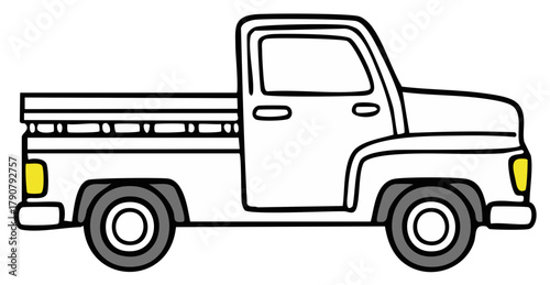 Classic White Pickup Truck Illustration with Yellow Accents