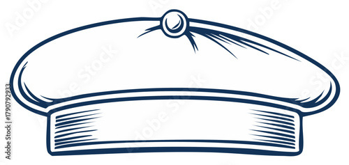 Stylized uniform hat line art vector illustration for culinary and nautical themes