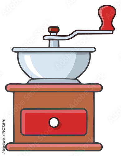 Classic Manual Coffee Grinder Illustration, Vintage Hand Crank Mill Icon