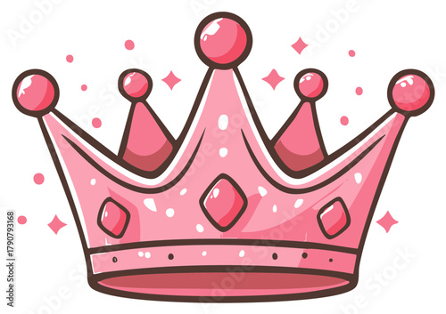 Cute Pink Crown with Sparkles and Gems for Royalty or Celebration
