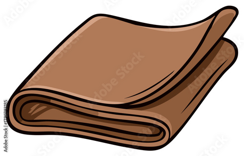 Folded brown fabric cloth isolated in cartoon illustration style vector graphic