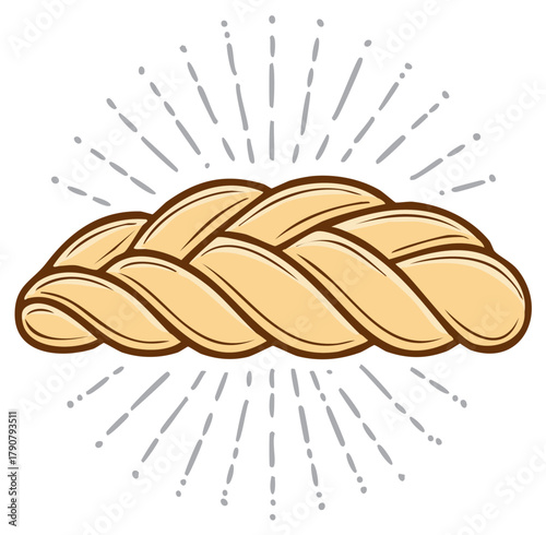 Illustrated braided bread loaf with emanating rays decoration
