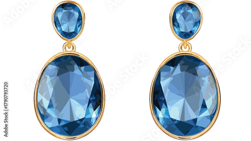 Exquisite Gold Earrings with Striking Blue Gems - Vector Illustration