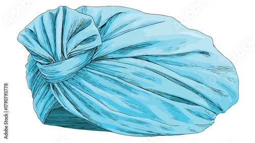 Elegant Light Blue Turban Vector Illustration on White Background