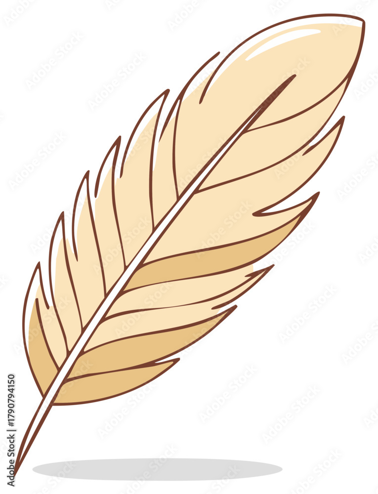 Fototapeta premium Elegant golden bird feather illustration in a simple hand drawn cartoon style