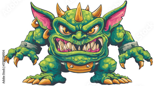 Fierce Goblin Monster White Background Vector Illustration