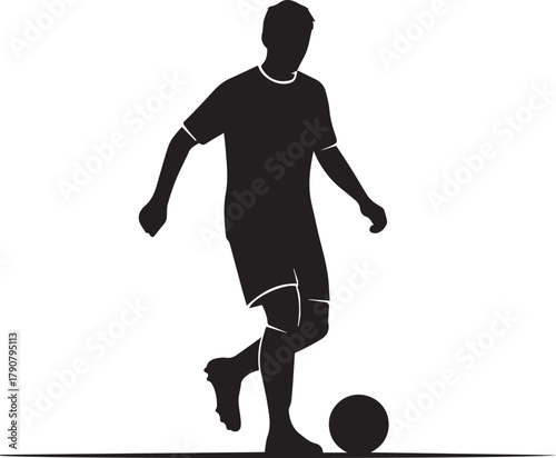 Dynamic silhouette of a soccer player kicking a ball in motion on a